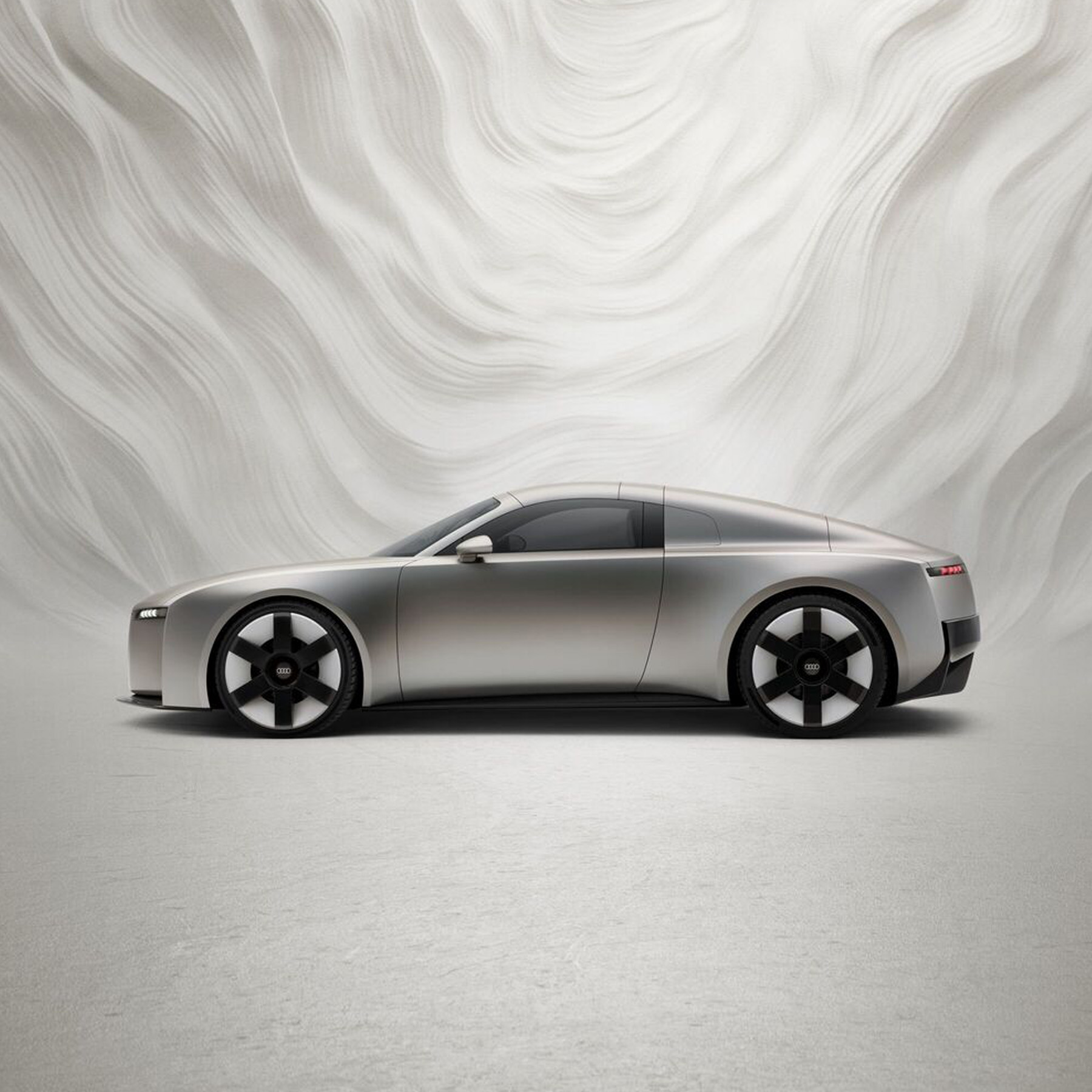 Ein futuristischer Audi Concept C in der Seitenansicht, in einem virtuellem Raum